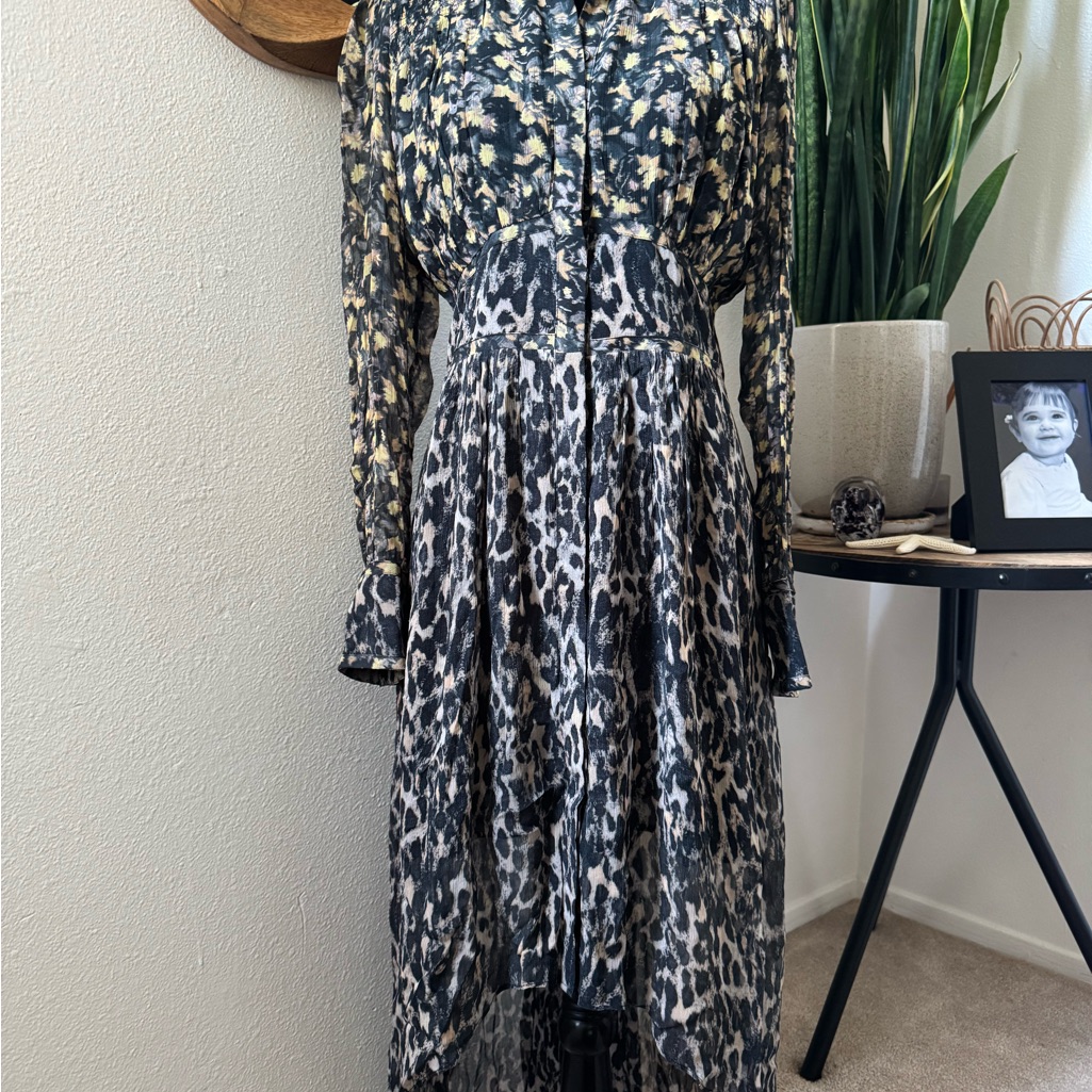 Allsaints Printed Long Sleeve Midi Dress In Black And Cream